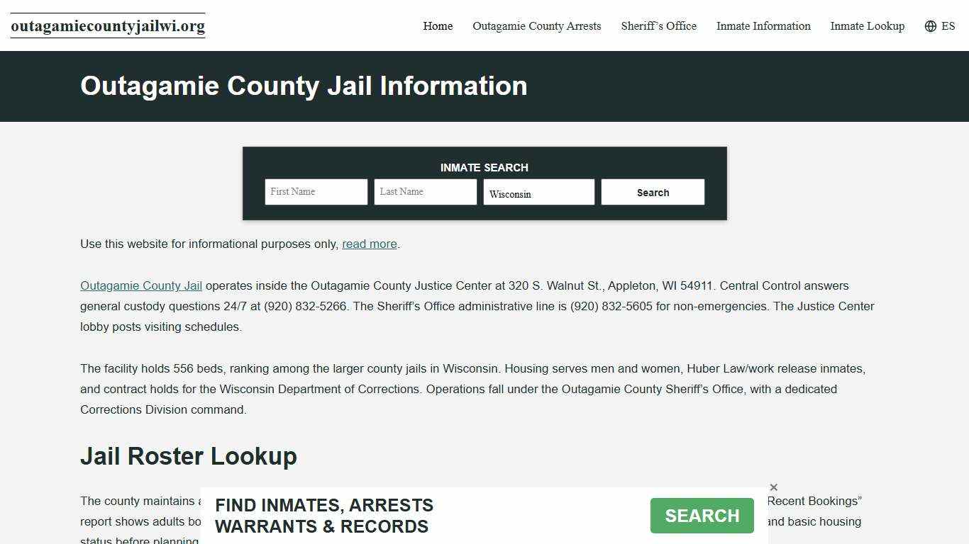 Outagamie County, WI Jail Roster, Inmate Info